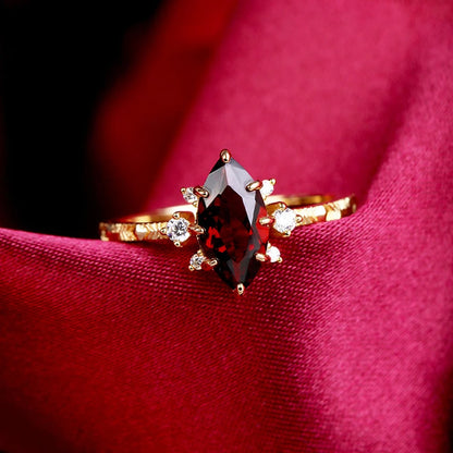 LAMOON Vintage Natural Garnet Rings For Women Natural Gemstone Luxury Wedding Engagement Ring 925 Sterling Silver Gold Plated