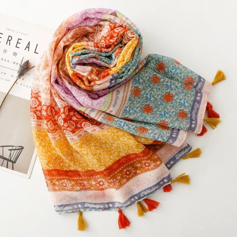88*180cm Women Viscose Scarf Summer Beach Shawl Cotton Linen Feeling Tassel Pashmina Muslim Hijab Wrap Lady