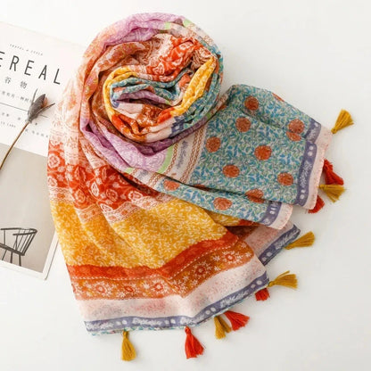 88*180cm Women Viscose Scarf Summer Beach Shawl Cotton Linen Feeling Tassel Pashmina Muslim Hijab Wrap Lady