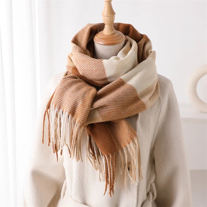 Plaid Imitation Cashmere Blanket Winter Women Scarf Designer Thick Warm Pashmina Shawl Wraps Tassel Poncho Stoles Echarpe Unisex