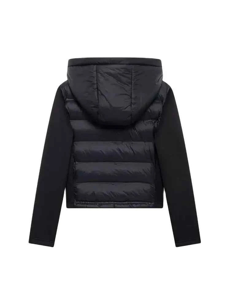 Hooded Patchwork Padded Jacket Coat with Pockets for Women, Long Sleeve, Front Zipper, Female Outerwear, Chic Tops, Fashion