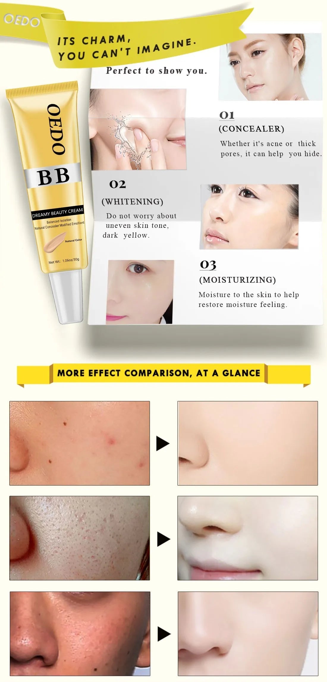 Dreamy Beauty Cream Makeup Natural Concealer BB Cream Face Care Modified Emollient Easy to Wear Sun Block Whitening Cream 30g - AMULET RING STORE