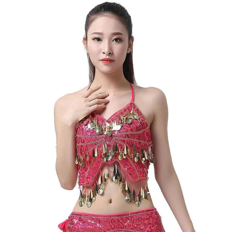 Sexy Belly Dance Bra Top Women's Sensual Strap Hanging Ne Vest Dance Clothing Adult Fem Polyester Sportswear Yoga Fitn