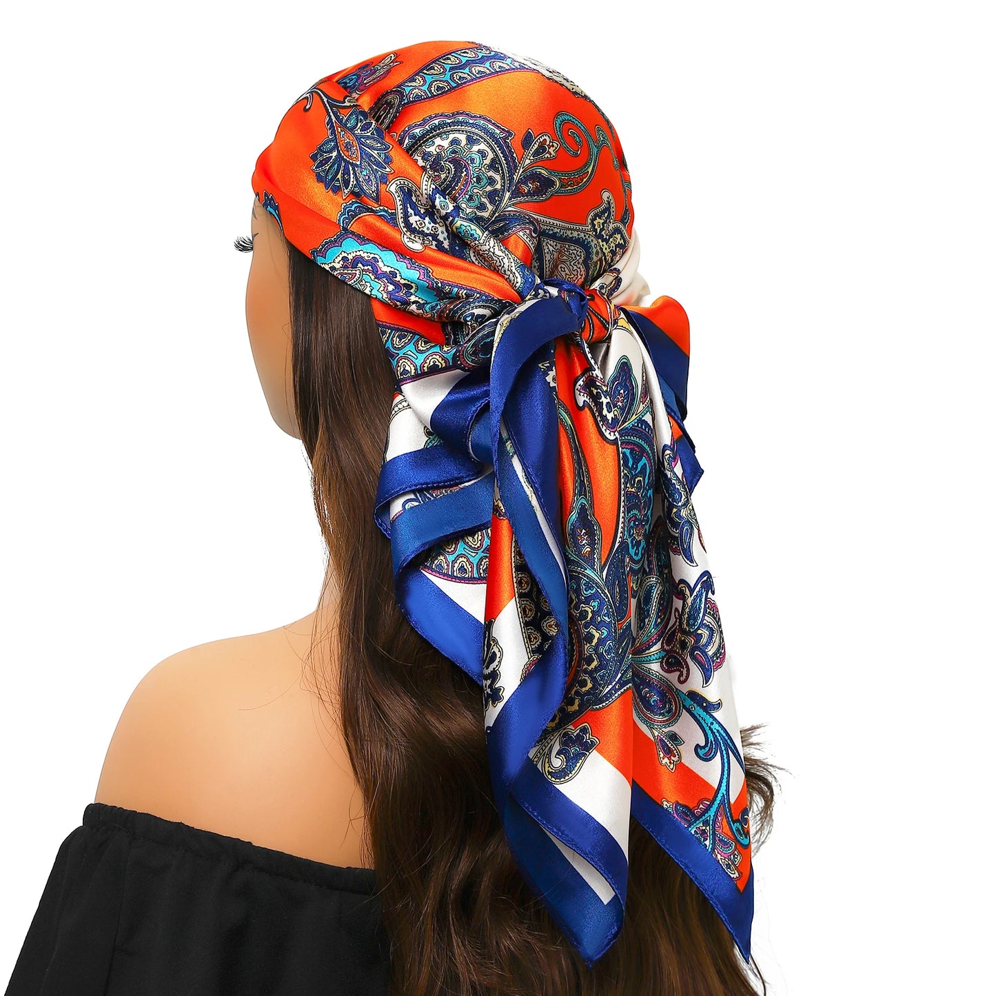 Head Scarf Women Luxury Brand Square 90*90cm Silk Foulard Satin Bandana Cheveux Soft Neckerchief Hijab Hair Scarves For Ladies - AMULET RING STORE