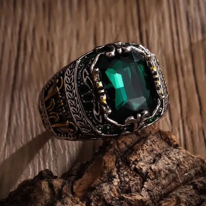 New men's luxury ring personalized retro domineering green gemstone domineering ring to attend the banquet party jewelry daily w
