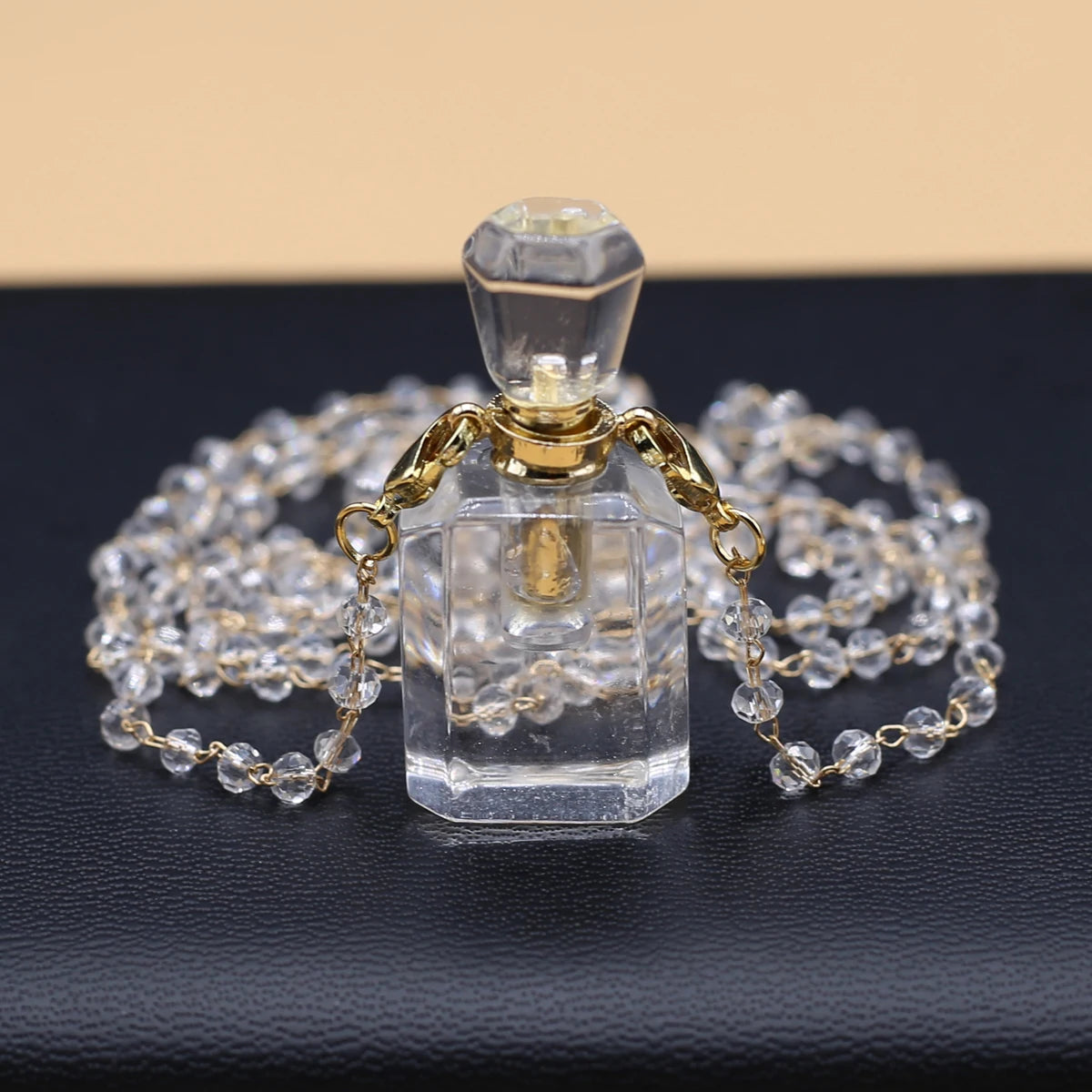 Natural Clear Quartz Stone Essential Oil Diffuser Pendant Stone Bead Chain Perfume Bottle Pendant Necklace Women Jewelry Party - AMULET RING STORE