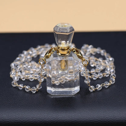 Natural Clear Quartz Stone Essential Oil Diffuser Pendant Stone Bead Chain Perfume Bottle Pendant Necklace Women Jewelry Party - AMULET RING STORE