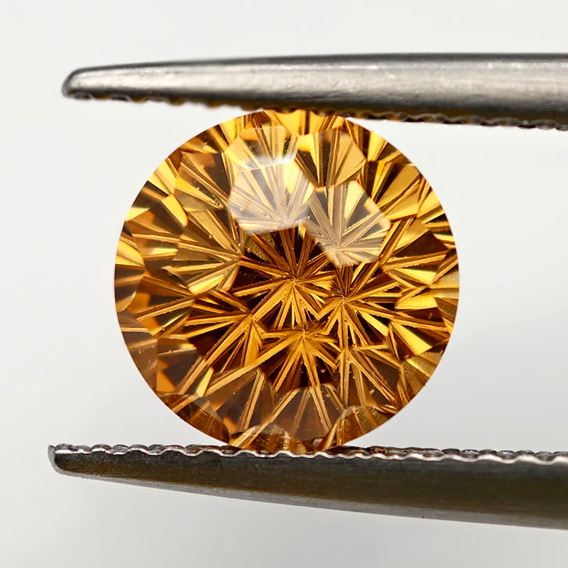 New Champagne 5.0-12.0mm Round Pyrotechnic Cut Cubic Zirconia Stones Loose Gemstone for Jewelry Making - AMULET RING STORE