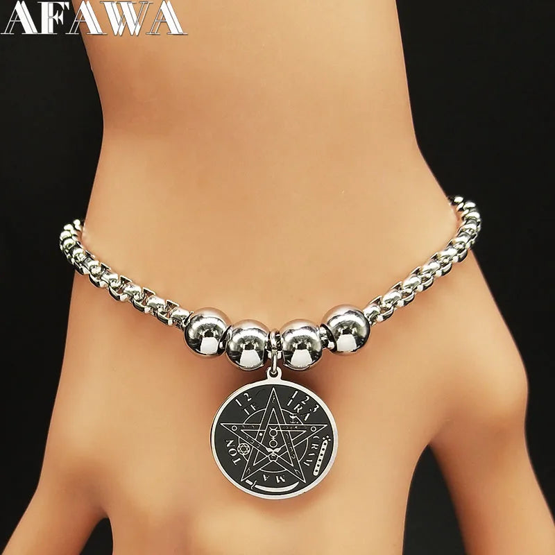 Tetragrammaton Stainless Steel Cuff Bracelet Women Pentagram Bracelets & Bangles Jewelry bracelet femme manchette B1780S02