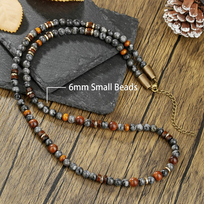 1PC Men's Retro Ethnic Style Africa Stone Necklace for Men Hippie Bohemia Long Beaded Necklace Man Tribal Jewelry Collar Hombre