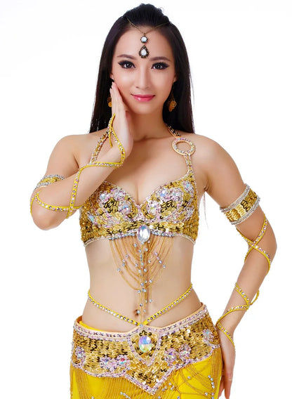 Hot Selling Ladies Beaded Sequins Belly Dance Accessories Belts + Bra Samba Costume Club Bra