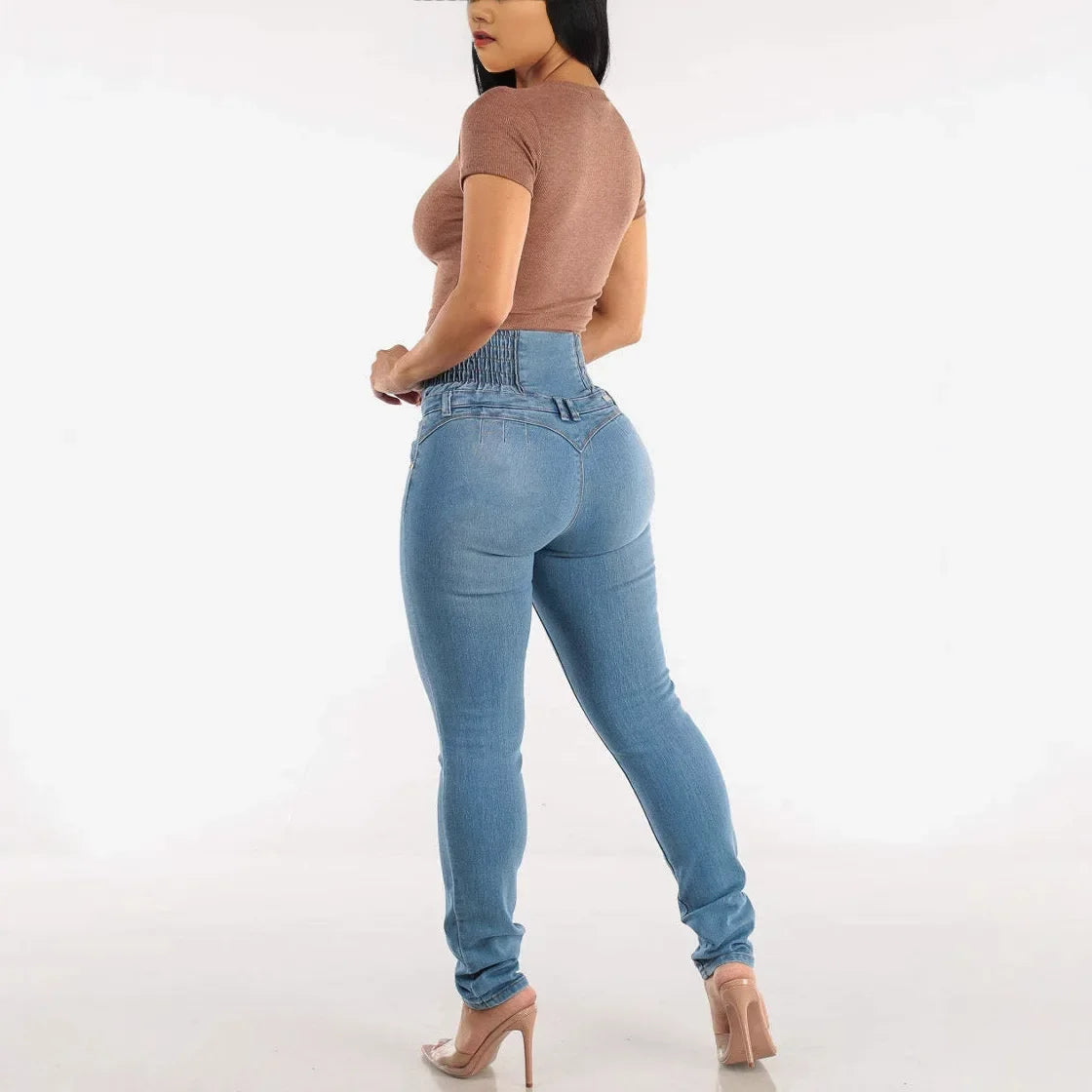 Jeans Women Pencil Pant Denim Long Pants Bodycon Casual High Waist Button Pocket Splice Straight Trousers Simple Streetwear Y2k - AMULET RING STORE