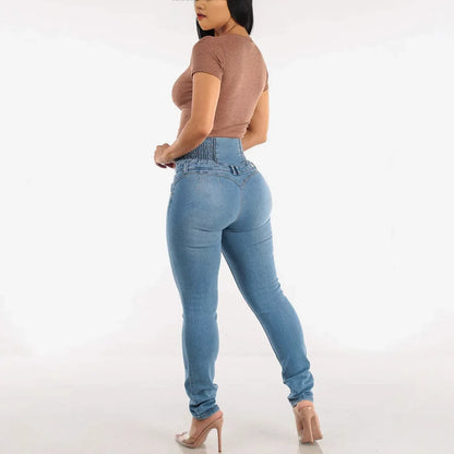 Jeans Women Pencil Pant Denim Long Pants Bodycon Casual High Waist Button Pocket Splice Straight Trousers Simple Streetwear Y2k - AMULET RING STORE