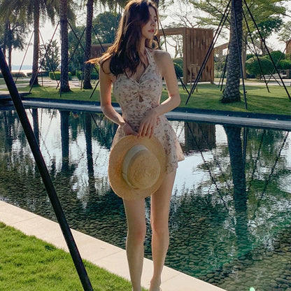 Women Hanging Neck Sweet Cute Swimwear Sexy One-piec Beach Wear Swim Suit Beach Dress Swimsuit High Waist Bathing Suit For Girls - AMULET RING STORE