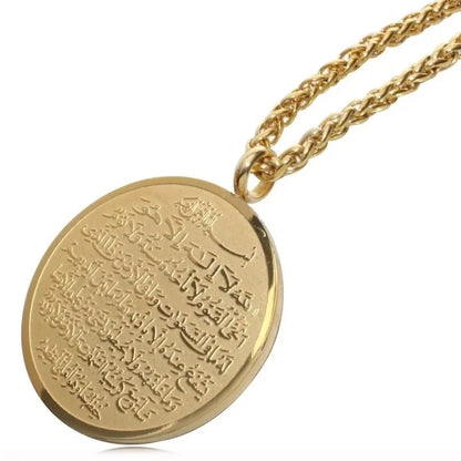 Allah Necklace for Men Stainless Steel Gold Color Round Pendant Necklace