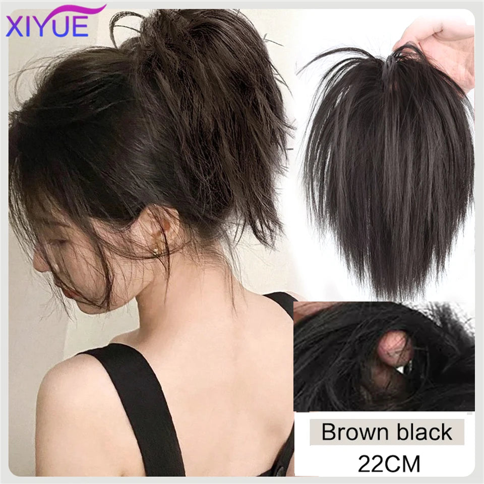 XIYUE Synthetic Messy Hair Bun Tousled Hairpiece Elastic Band Chignon Curly Scrunchie Updo Cover Hair Tail for Women Pink - AMULET RING STORE