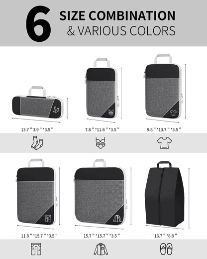 3/6PCS Compressed Packing Cubes Travel Storage Set With Shoe Bag Mesh Visual Luggage Organizer Portable Lightweight Suitcase Bag - AMULET RING STORE