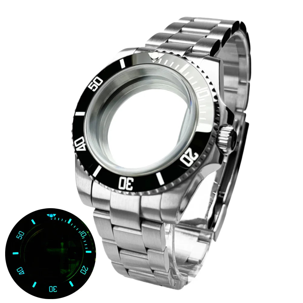 40mm 200m Waterproof NH34 NH35 NH36 Watch Case Accessories for Oyster Band SUB Watch Maker 120clicks BGW9 blue lume Bezel - AMULET RING STORE