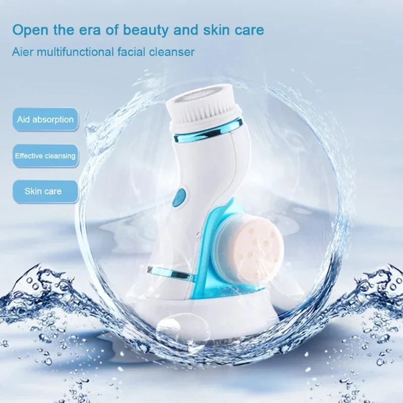 4 in 1 Electric Face Cleansing Brush Waterproof Ultrasonic Facial Massager Pore Washing Cleaner Auto Rotating Blackhead Remover
