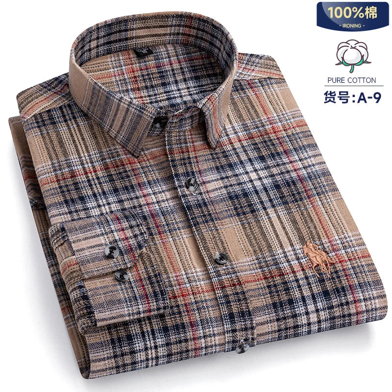 Long Sleeve Shirts For Men Classic Style Turn Down Collar Flannel Plaid Casual Clothing Daily Use Easy Care Soft Material Shirts