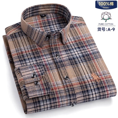 Long Sleeve Shirts For Men Classic Style Turn Down Collar Flannel Plaid Casual Clothing Daily Use Easy Care Soft Material Shirts