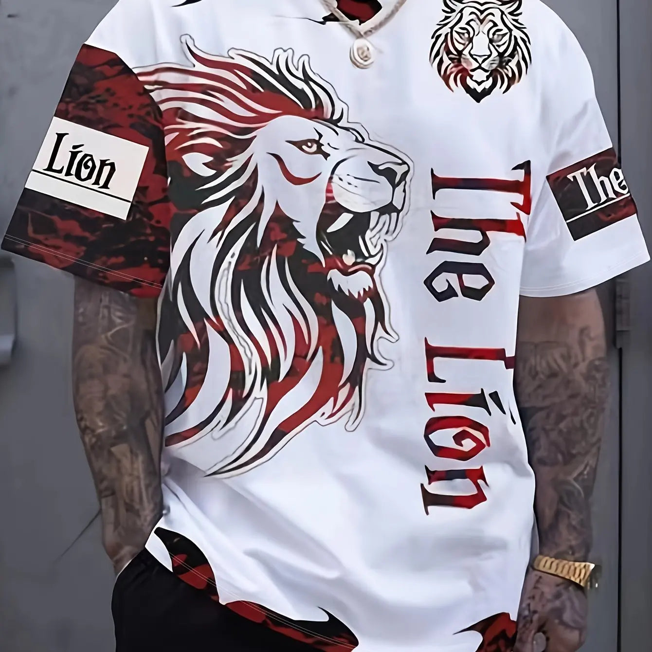 Lion and Crown Cool 3D Graphic Printing Men's Novelty Short Sleeve Round Neck T-shirt, Summer Outdoor - AMULET RING STORE
