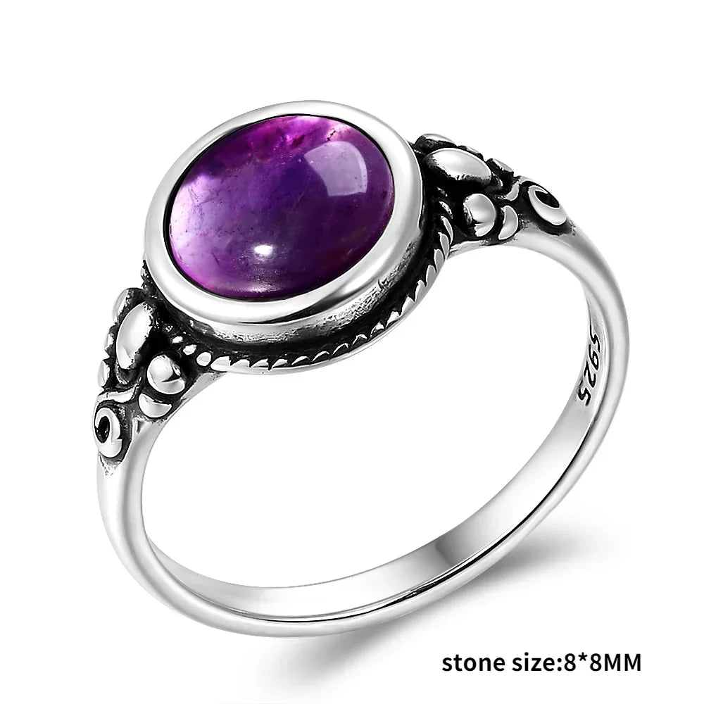 Luxury Vintage Ring Natural Amethyst Rings S925 Silver Jewelry Wedding Anniversary Party Ring Gifts for Women