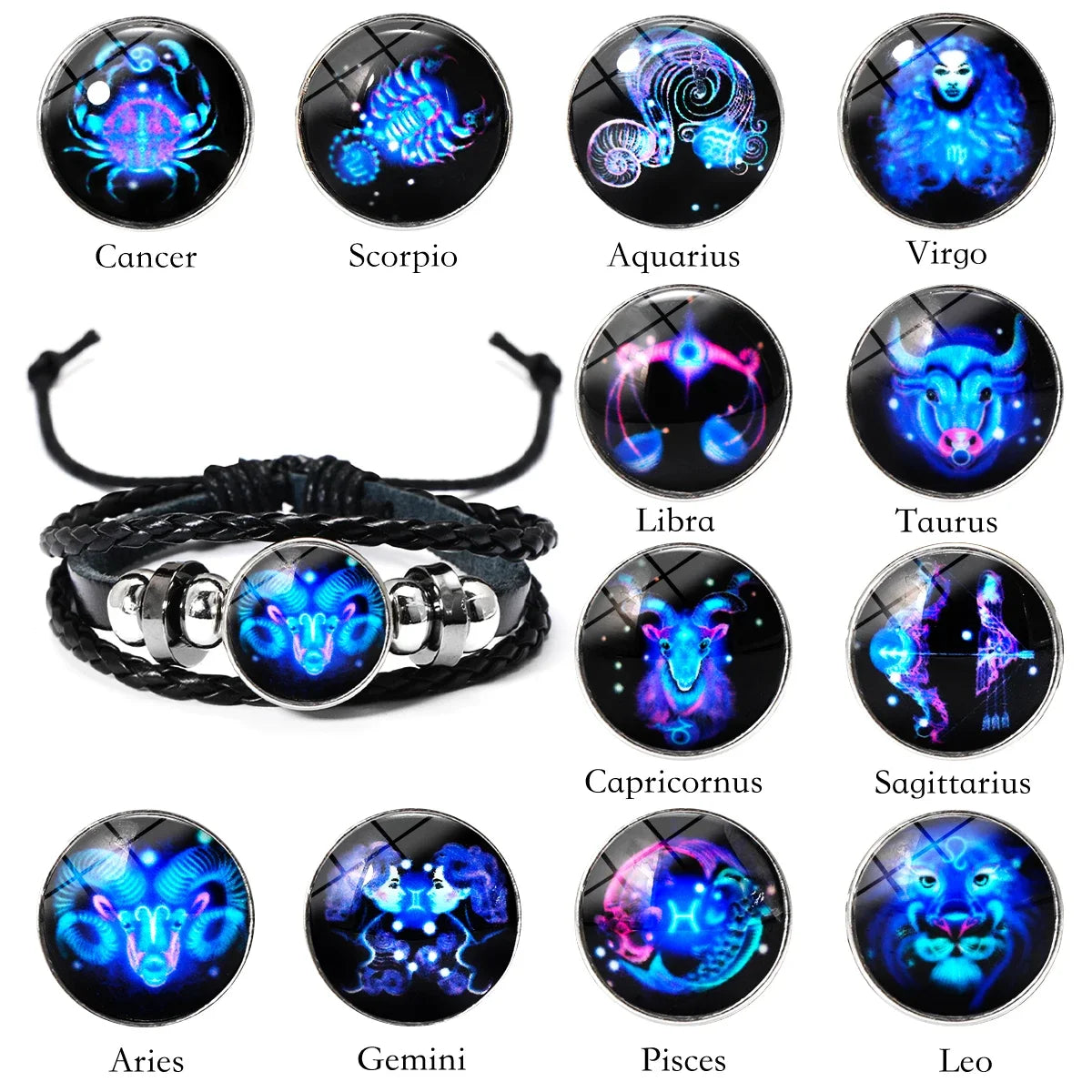 12 Constellation Zodiac Sign Charm Luminous Bracelets Men Women Vintage Multilayer Wrap Leather Bracelet Gift pulsera hombre