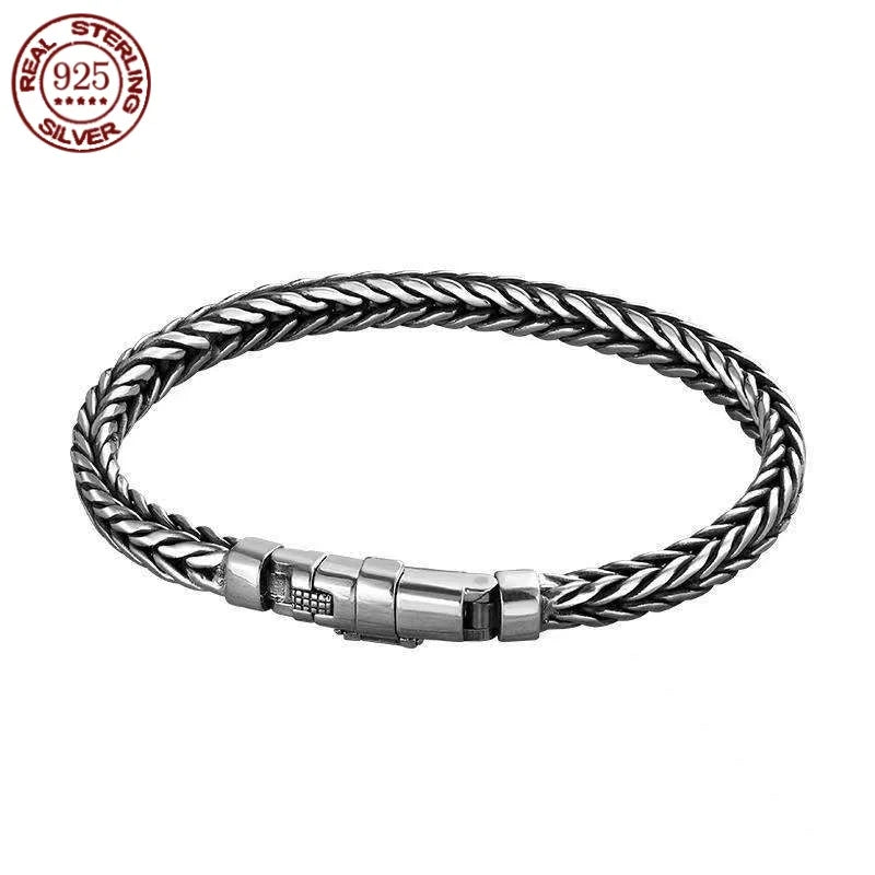 100% S925 Sterling Silver Handmade Woven Retro Domineering Style Personality Keel Man Woman Pure S925 Silver Bracelet Jewelry - AMULET RING STORE