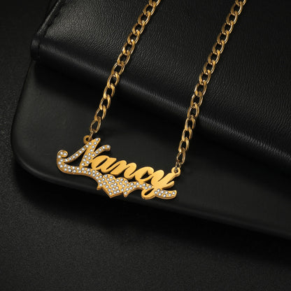 Atoztide Personalized Custom Name Necklace Zircon Heart Stainless Steel for Women Men Pendant Link Chain Birthday Jewelry Gift