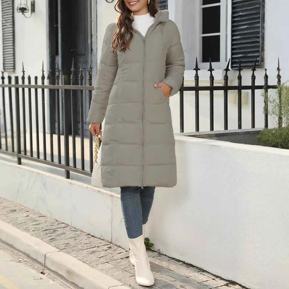 Women's Padded Coat Autumn Winter Simple Basics Zipper Long Sleeve Hoodie Daily Long Padded Clothes