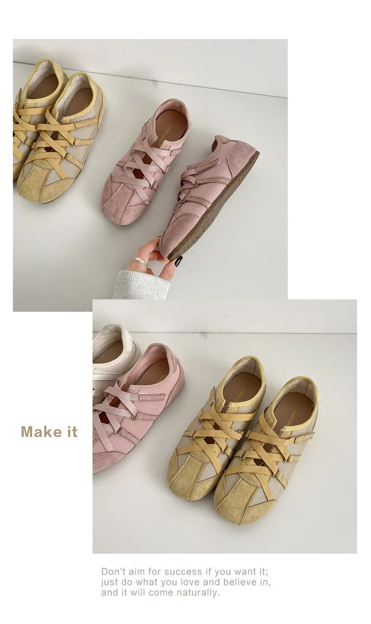 Leisure Sports Flat Shoes Women 2025 New Spring Retro All-matching Yellow Soft Soleplate Shoes - AMULET RING STORE