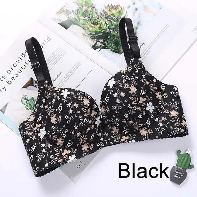 Women Flower Print Seamless Bra Sexy Lingerie Floral Push Up Bras One-Piece Underwear - AMULET RING STORE