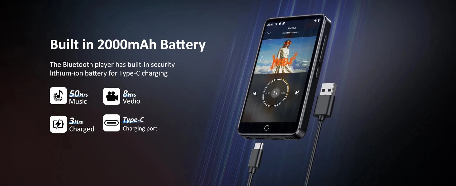 80GB (16GB+64GB) MP3 Player Android 9.0 with Bluetooth and WiFi, 4.0-inch with speakers, FM radio, eBooks, capacity up to 512GB