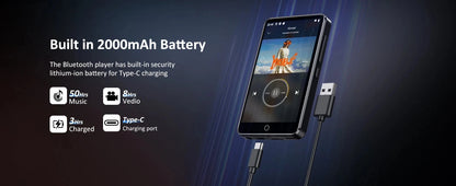 80GB (16GB+64GB) MP3 Player Android 9.0 with Bluetooth and WiFi, 4.0-inch with speakers, FM radio, eBooks, capacity up to 512GB