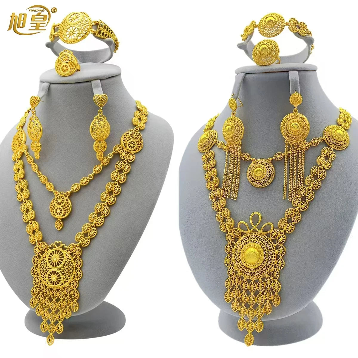 ANIID African 24K Gold Color Long Necklace Jewelry Set Nigerian Party Bridal Wedding Ethiopian Luxury Dubai Indian Wholesale