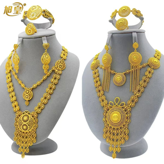 ANIID African 24K Gold Color Long Necklace Jewelry Set Nigerian Party Bridal Wedding Ethiopian Luxury Dubai Indian Wholesale