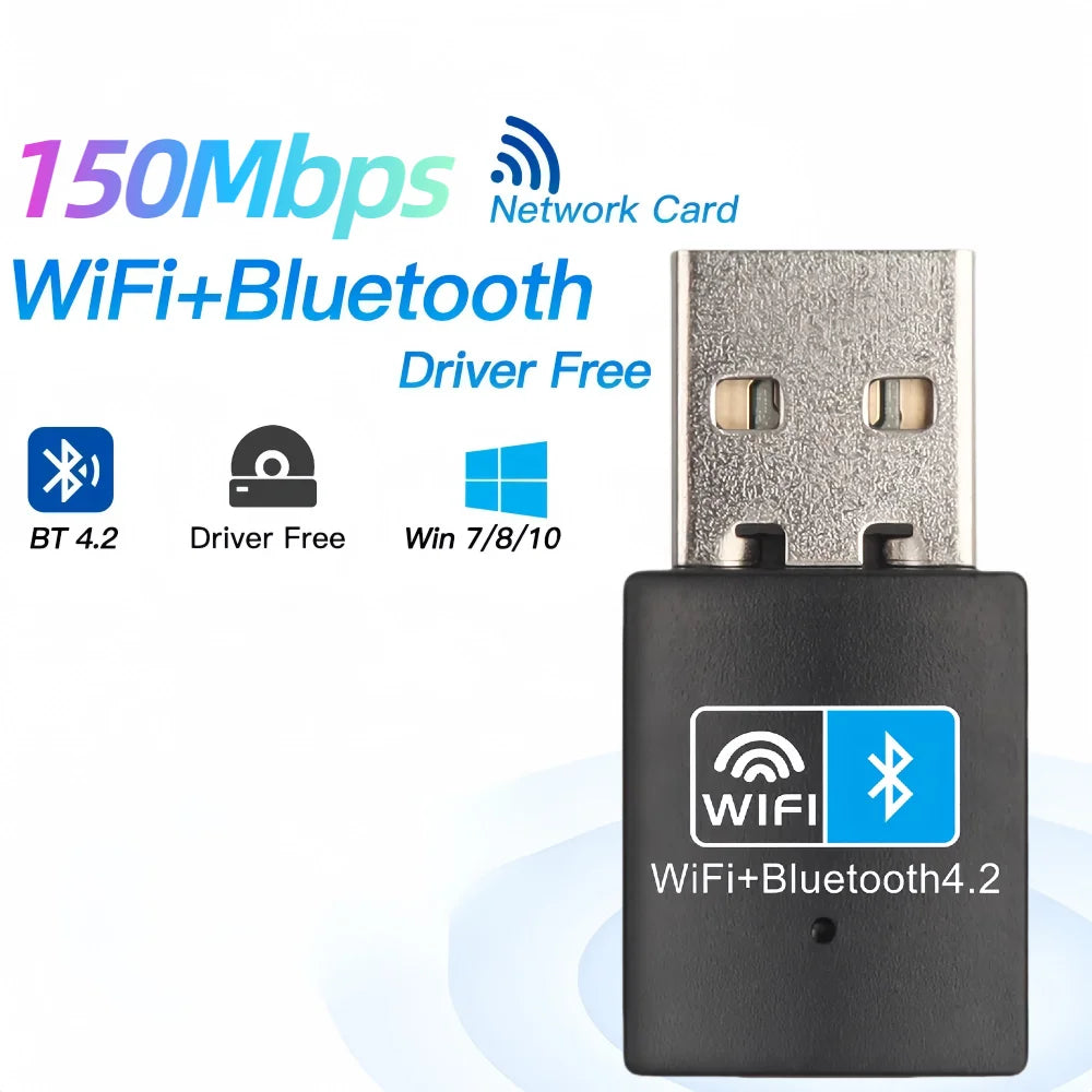 WiFi Bluetooth Wireless Adapter 150Mbps USB Adapter 2.4G Bluetooth V4.0 Dongle Network Card RTL8723DU for Desktop Laptop PC - AMULET RING STORE