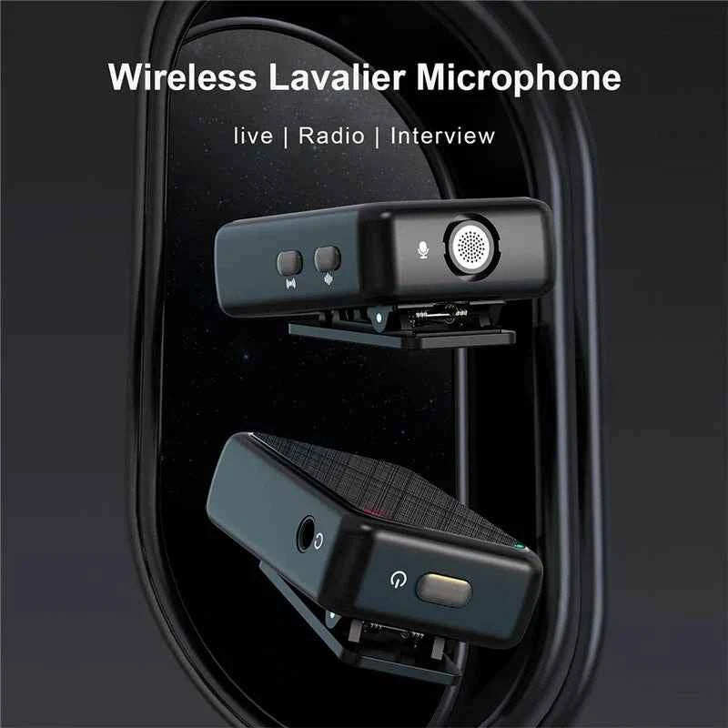 Wireless Lavalier Recording Microphone Dual Channel Lapel Mic System with 98ft For Smartphone DSLR Camera DV Vlog YouTube Live