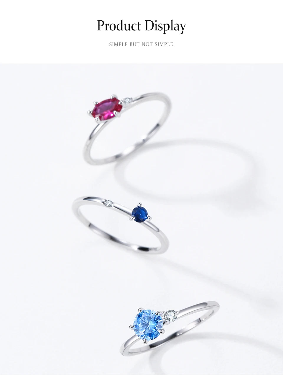 Ailmay Genuine 925 Sterling Silver Simple Navy Blue Zircon Ring for Women Fashion Minimalist Ring Fine Jewelry