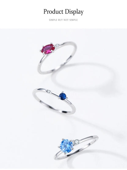 Ailmay Genuine 925 Sterling Silver Simple Navy Blue Zircon Ring for Women Fashion Minimalist Ring Fine Jewelry