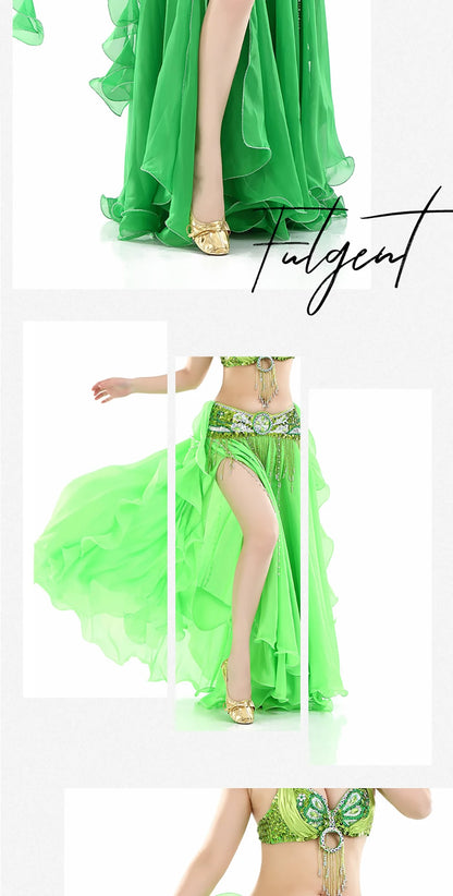 Belly Dance Skirt Chiffon Skirts Double Slit Ear Gauze Skirt High Slit Skirt For Adult Women Performance Practice Clothings