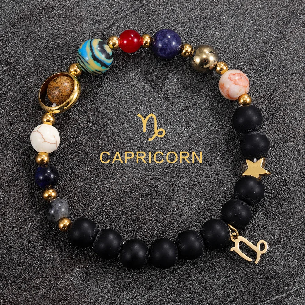 Cosmic Galaxy Solar System Bracelet for Women Men Natural Stone Beads 12 Constellations Bracelet Adjustable Bangle Jewelry Gifts