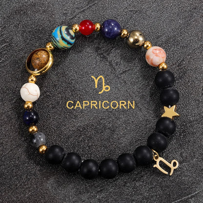 Cosmic Galaxy Solar System Bracelet for Women Men Natural Stone Beads 12 Constellations Bracelet Adjustable Bangle Jewelry Gifts