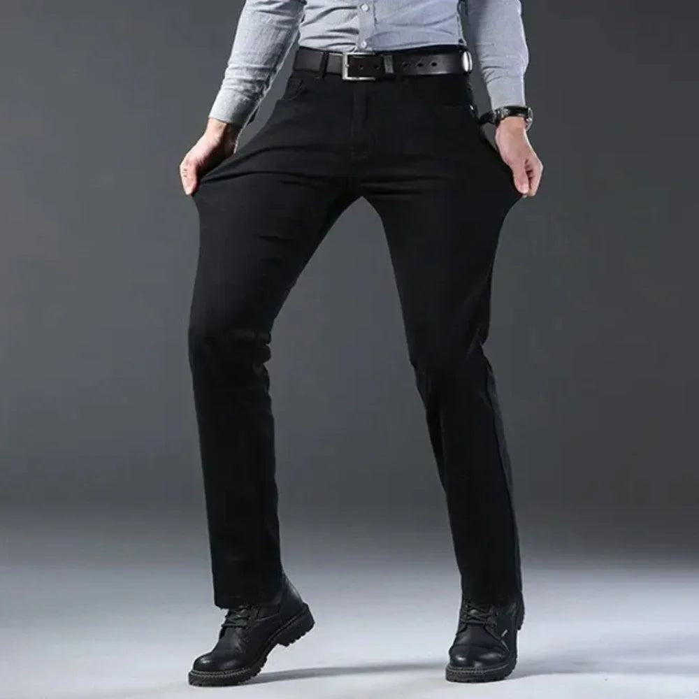 Brand Jeans 2025 Summer Business Jeans Men Light Blue Casual Straight Stretch Fashion Classic Work Denim Trousers Male Clothing