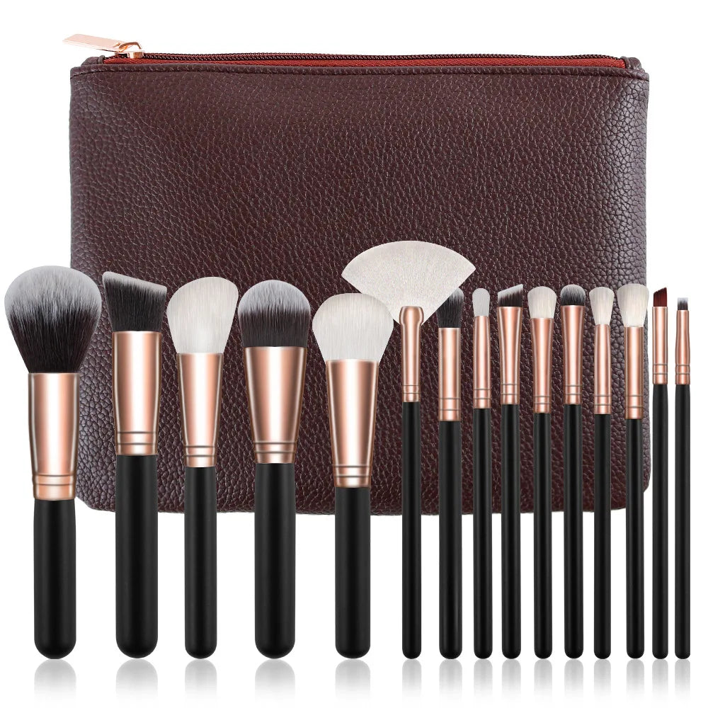 New Cangzhou15Pink Plaid Makeup Brush Set Rose Gold Wooden Handle Makeup Tools - AMULET RING STORE