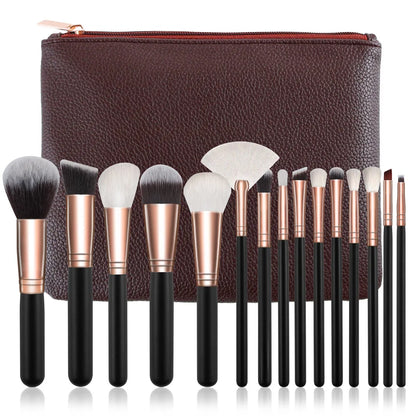 New Cangzhou15Pink Plaid Makeup Brush Set Rose Gold Wooden Handle Makeup Tools - AMULET RING STORE