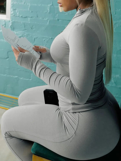 LW casual 2pcs sets fitness yoga suits women's matching sets Autumn long sleeve Zipper Design Top coat + Skinny Pants Set