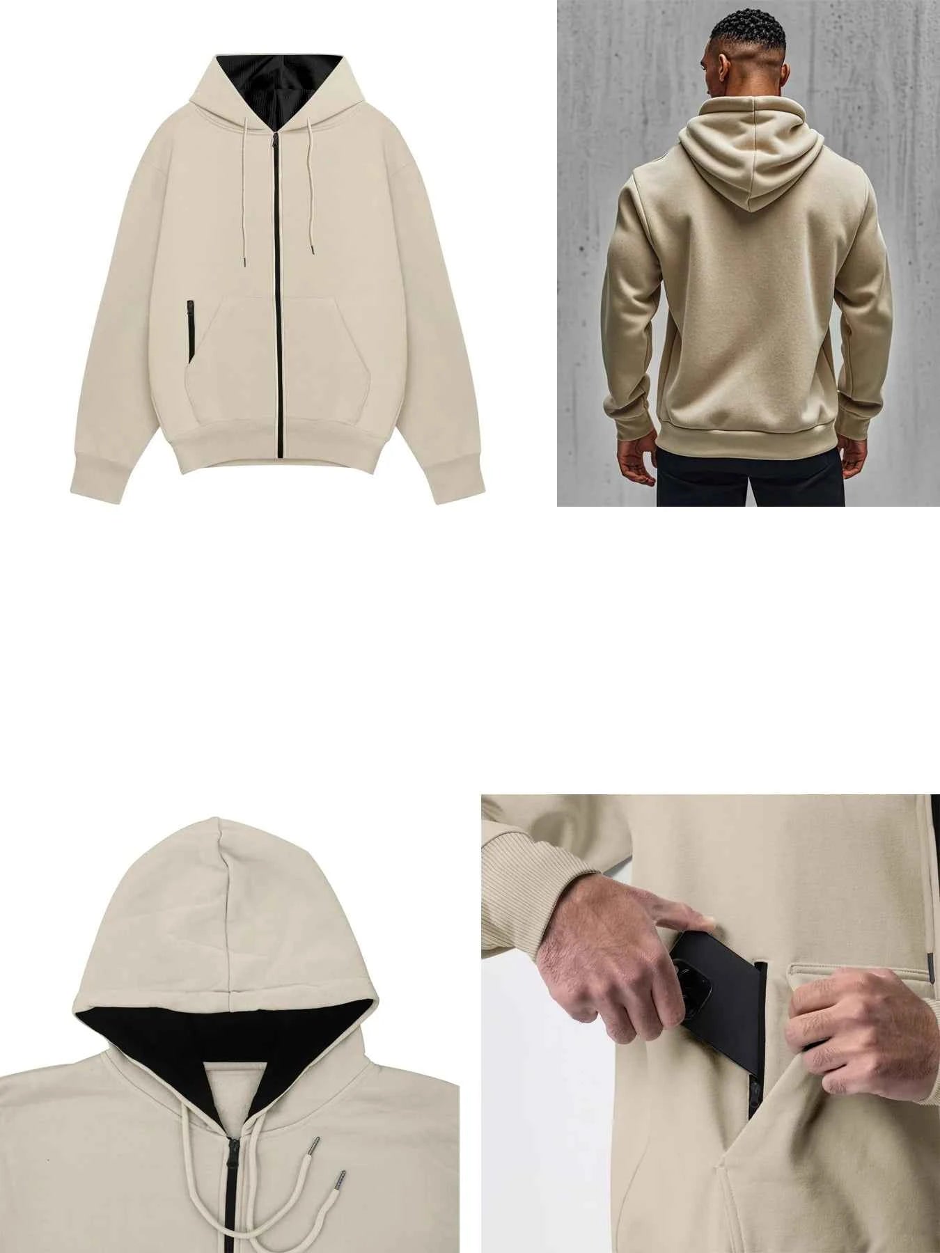 Men's Comfortable Thick Hooded Sweatshirt, Zipper Sports Shirt, Long Sleeved Sweatshirt, Autumn and Winter Season