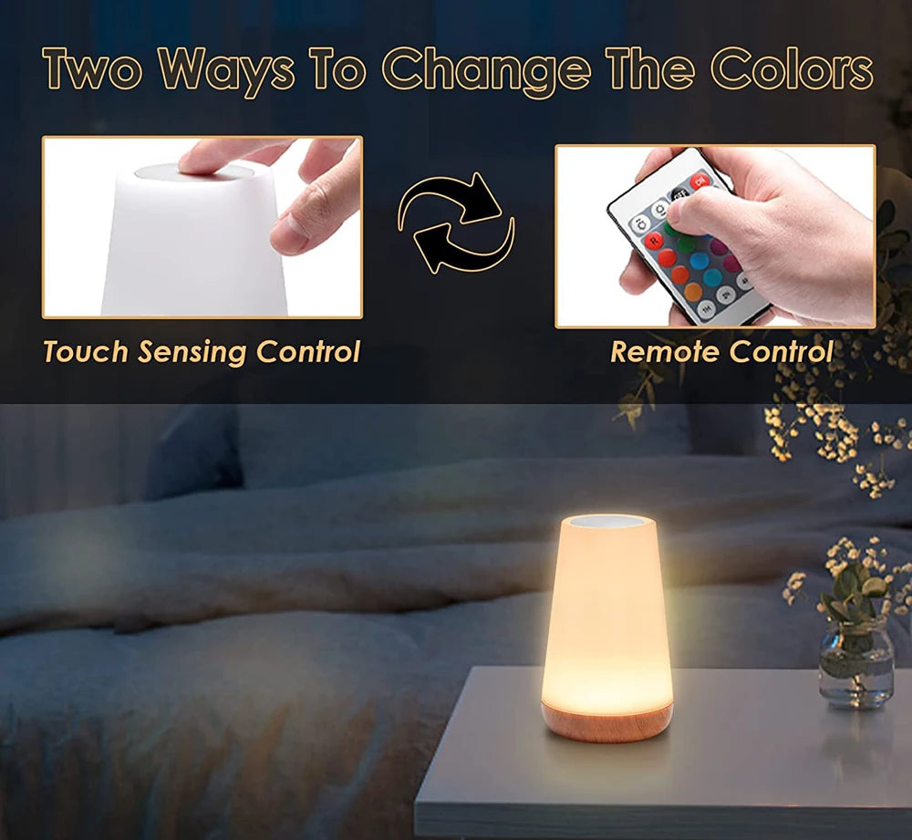 13 Color LED Changing Night Light RGB Remote Control Touch Dimmable Lamp Portable Table Bedside Lamp USB Rechargeable Night Lamp - AMULET RING STORE